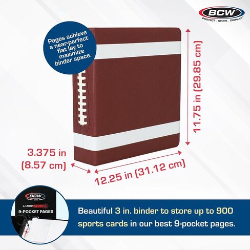 BCW 3-inch Sports Collectors Album - Football & BCW LaserWeld 9 Pocket Pages - 100 Page Box | Premium Binder with Ultra Flat Clear Pocket Pages | Ideal for Organizing Sports Cards and Gaming Cards in Saudi Arabia