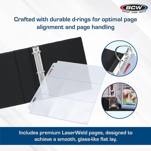 BCW Supplies Baseball 3" Album - Black & BCW LaserWeld 9 Pocket Pages - 100 Page Pack | Premium Durable Binder with Ultra Flat Clear Pocket Pages | Ideal for Baseball and Sports Card Collections in Saudi Arabia