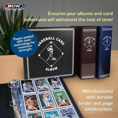 BCW Supplies Baseball 3" Album - Black & BCW LaserWeld 9 Pocket Pages - 100 Page Pack | Premium Durable Binder with Ultra Flat Clear Pocket Pages | Ideal for Baseball and Sports Card Collections in Saudi Arabia