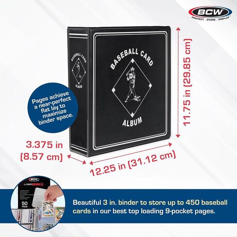BCW LaserWeld 9 Pocket Pages (50 Pack) & BCW Supplies Baseball 3" Album - Black | Durable Binder and Ultra Flat Clear Pocket Pages for Trading Cards | Ideal for Baseball Card Collectors in Saudi Arabia