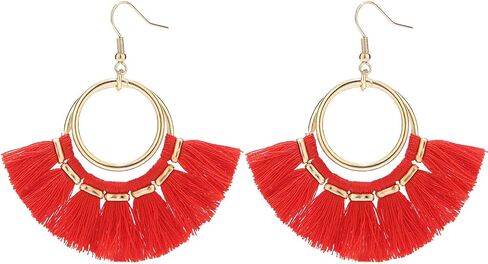 BaubleStar Tassel Hoop Earrings Fringe Drop Gold Tone Circle Tiered Earrings for Women Girls in Saudi Arabia