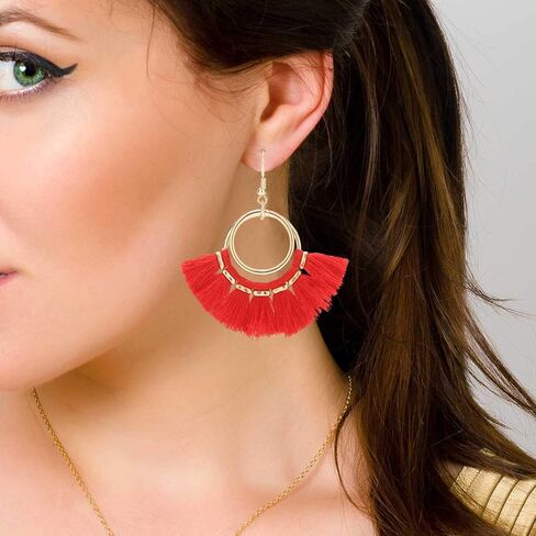 BaubleStar Tassel Hoop Earrings Fringe Drop Gold Tone Circle Tiered Earrings for Women Girls in Saudi Arabia
