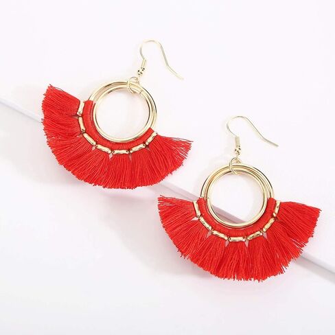 BaubleStar Tassel Hoop Earrings Fringe Drop Gold Tone Circle Tiered Earrings for Women Girls in Saudi Arabia