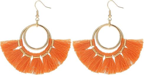 BaubleStar Tassel Hoop Earrings Fringe Drop Gold Tone Circle Tiered Earrings for Women Girls in Saudi Arabia