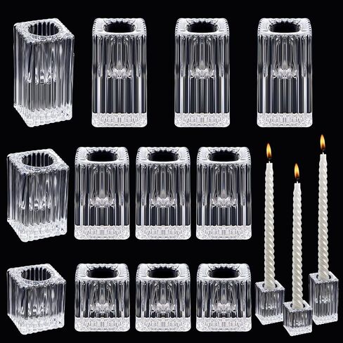 12 قطعة من حوامل الشموع الزجاجية من موموفي، حامل شموع شريطية رأسية، بالجملة لشمعة عمود، حامل عصي شموع مستدقة للحفلات، وحفلات الزفاف والاحتفالات in Kuwait