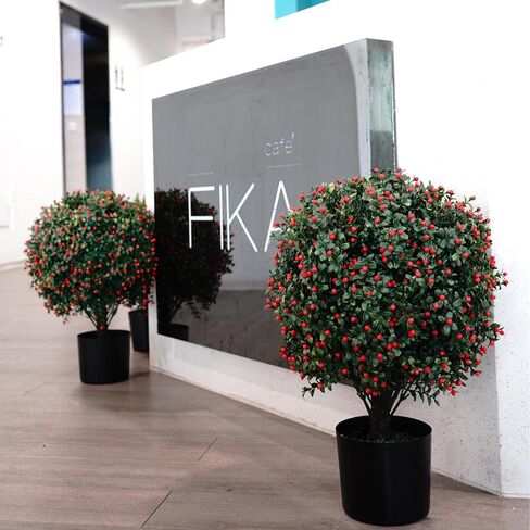 Artificial Boxwood Topiary Ball Tree 20.47" Tall Set of 2 simulated potted plants and 12 simulated butterflies ,Suitable for indoor outdoor home garden potted bushes UV protection potted plants (Red) in Saudi Arabia