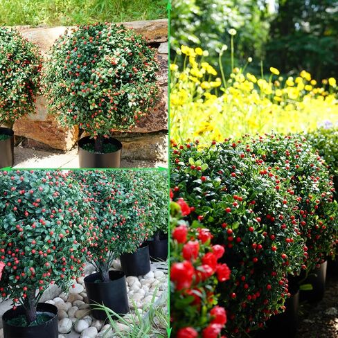 Artificial Boxwood Topiary Ball Tree 20.47" Tall Set of 2 simulated potted plants and 12 simulated butterflies ,Suitable for indoor outdoor home garden potted bushes UV protection potted plants (Red) in Saudi Arabia