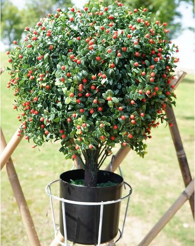 Artificial Boxwood Topiary Ball Tree 20.47" Tall Set of 2 simulated potted plants and 12 simulated butterflies ,Suitable for indoor outdoor home garden potted bushes UV protection potted plants (Red) in Saudi Arabia