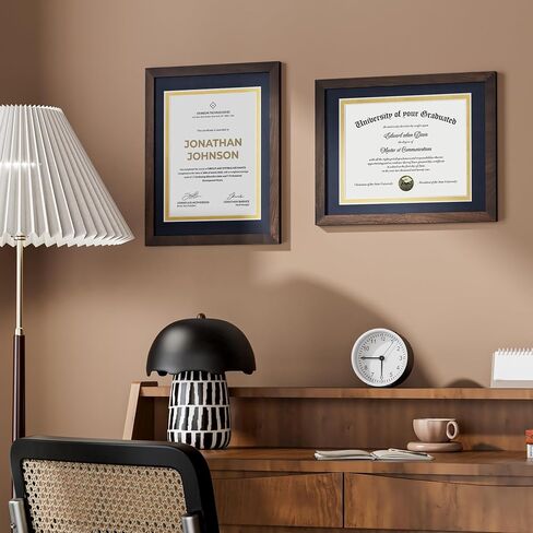 Fun Memories 11x14 Diploma Frame, 100% Solid Walnut Wood Certificate Picture Frame with High Definition Glass, Document Frame for Wall and Tabletop, Blue Mat in Kuwait