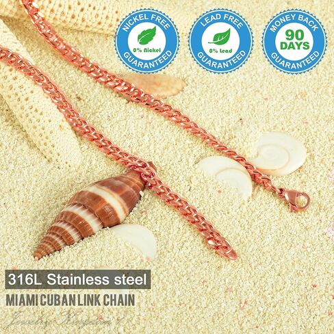 Jewelry Kingdom 1 Cuban Link Chain Necklace or Bracelet with Quick Release Buckle for Men Boys RoseGold Stainless Steel Hip Hop Miami Curb Chain 7-30 inches in Kuwait