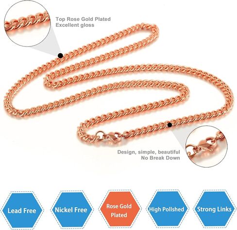 Jewelry Kingdom 1 Cuban Link Chain Necklace or Bracelet with Quick Release Buckle for Men Boys RoseGold Stainless Steel Hip Hop Miami Curb Chain 7-30 inches in Kuwait