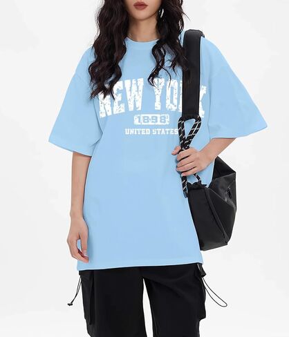 تي شيرت نسائي كبير الحجم تي شيرت برسوم علم الولايات المتحدة الأمريكية تي شيرت كلاسيكي فضفاض بأكمام قصيرة تيشيرتات صيفية فضفاضة من القطن برقبة دائرية in Kuwait