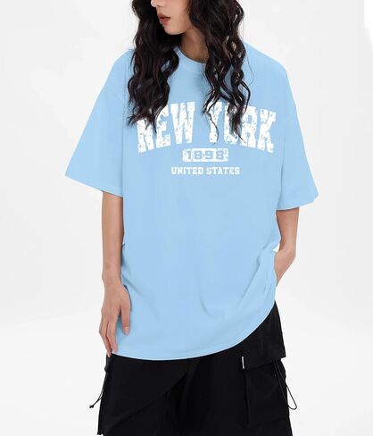 تي شيرت نسائي كبير الحجم تي شيرت برسوم علم الولايات المتحدة الأمريكية تي شيرت كلاسيكي فضفاض بأكمام قصيرة تيشيرتات صيفية فضفاضة من القطن برقبة دائرية in Kuwait