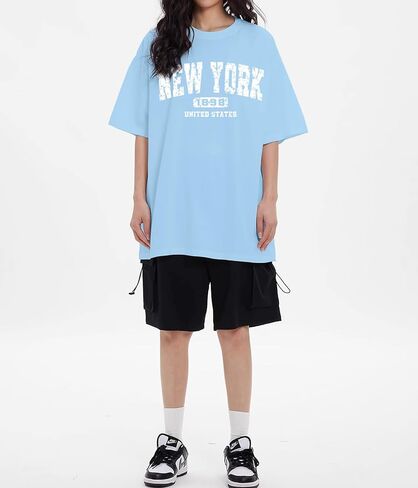 تي شيرت نسائي كبير الحجم تي شيرت برسوم علم الولايات المتحدة الأمريكية تي شيرت كلاسيكي فضفاض بأكمام قصيرة تيشيرتات صيفية فضفاضة من القطن برقبة دائرية in Kuwait