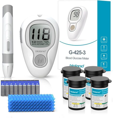 G-425-3 Blood Glucose Monitor Kit, 100 Test Strips, 100 Lancets, 1 Blood Sugar Monitor, 1 Lancing Device, Diabetes Testing Kit for Home Use in Saudi Arabia