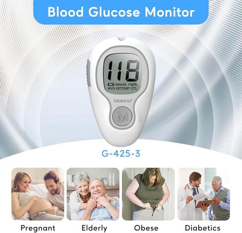 G-425-3 Blood Glucose Monitor Kit, 100 Test Strips, 100 Lancets, 1 Blood Sugar Monitor, 1 Lancing Device, Diabetes Testing Kit for Home Use in Saudi Arabia