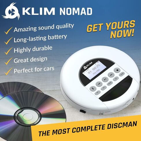 KLIM Nomad - New Version - Portable CD Player Walkman with Long-Lasting Battery - with Headphones - Radio FM - Compatible MP3 CD Player Portable - TF Card Radio FM Bluetooth - Ideal for Cars - Grey in Saudi Arabia