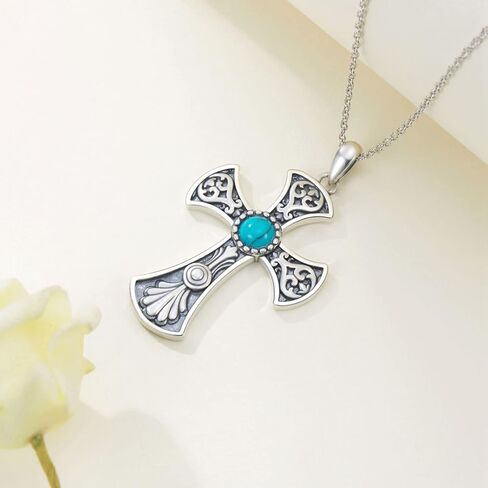 Daixiya Western Cow Tap Necklace 925 Sterling Silver Turquoise Daisy Western Pendant Necklace Western Jewelry Gifts for Women Girls, Sterling Silver, Turquoise in Saudi Arabia