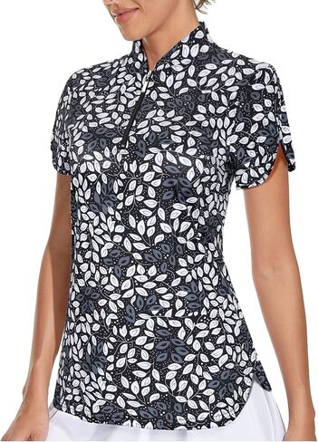 Viracy المرأة قمصان غولف قصيرة الأكمام الجانب انقسامات فضفاضة المناسب 1/4 زمم قميص بولو حماية من الأشعة فوق البنفسجية سريعة الجافة ملابس علوية رياضية in Kuwait