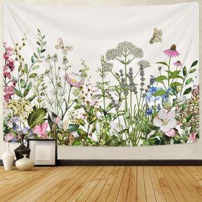 Alishomtll Floral Plant Tapestry Colorful Herb Tapestries Wild Flower Plants Tapestry Nature Scenery Butterfly Tapestries for Room (59.1 x 82.7 inches)