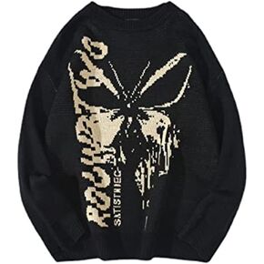 Ponitrack Y2K Hip Hop Knit Sweater Grunge Butterfly Oversized Streetwear Goth Pullover Sweater Aesthetic Streetwear