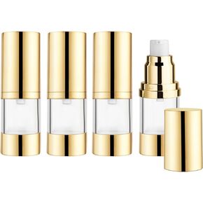 4Pcs 50ml/1.7oz Clear Plastic Airless Lotion Pump Bottles Refillable Vacuum Bottles Travel Size Makeup Foundations Dispensers,Face Cream Containers with Golden Aluminized Pump Head