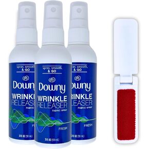 Downy Wrinkle Release Spray Travel Size, 3 oz, Pack of 3 - Fabric Refresher Spray, Cruise Essentials, Ironing Aid, Light Fresh Scent, Bundle with Travel Lint Removal Brush