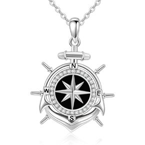 KQF Anchor Crystal Necklace for Women Sterling Silver Blue Anchor Pendant Necklace with Heart Crystal Jewelry Gifts for Girls Birthday Christmas