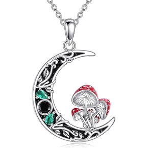 KQF Luna Moth Necklace for Women Sterling Silver Gothic Crescent Moon Moth Pendant Necklaces Luna Moth Jewelry Gifts for Girls