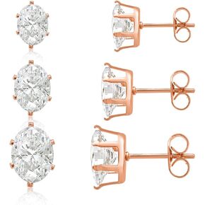 Stud Earrings Set, Hypoallergenic Cubic Zirconia Earrings Stainless Steel Cubic Zirconia Earrings 3-7mm, Silver, Rose and Yellow Gold Tone, Jewelry Boxed Sets Genuine Cubic Zirconia Earrings