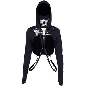 Crop Hoodies For Women Sweatshirts Workout Black Rave Aesthetic Long Sleeve