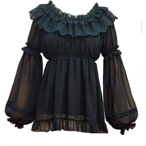 Chafns Women's Lolita Crew Collar Lotus Ruffle Shirts Blouse White Black Apricot Lolita Blouse