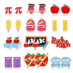 NLCAC 6/8 Pairs Teacher Stud Earrings for Women Girls Colorful Enamel Apple Pencil Book Back To School Earrings Teacher Appreciation Gifts in Kuwait
