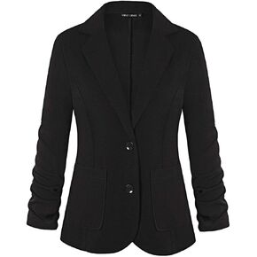 Unifizz Women's Casual 3/4 Sleeve Blazer Lightweight Jacket Work Office Button Front Blazers with Pockets