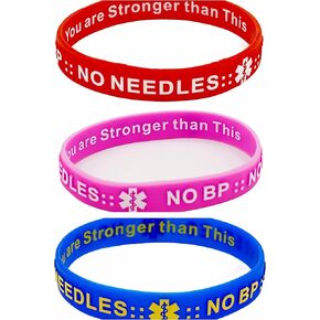 MandM NO BP, NO Needles for Dialysis, Lymphedema Arm Alert Silicone Bracelets, Wristbands (3)