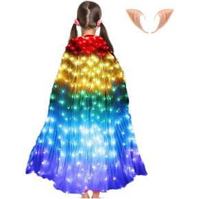 AIHANCH Light Up Wings Kids LED Belly Dance Wings Girls Glow Angel Dance Wings with Sticks and Elf Ears for Halloween Christmas Party