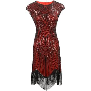 SERQUENIF Roaring 20s Costumes Women 1920s Dresses Gatsby 1920s Flapper Vintage Fringed Costume Sequin Party Dress