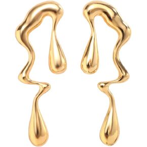 Abstract Mismatched Earrings - Melting Liquid Design, Asymmetrical Silver/14K Gold Plated Statement Drop Earrings for Women Teen Girls - Metallic Jewelry, Perfect for Any Outfit