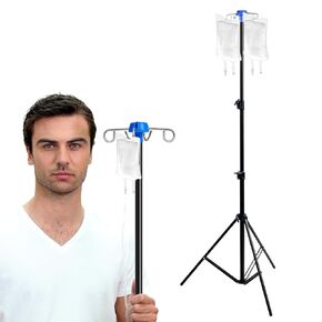 Lefeke IV Pole Portable for Traveling, Adjustable IV Stand with Hooks, Medical IV Drip Infusion Bag Holder, IV Fluids Floor Stand (Black)