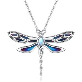 CUOKA MIRACLE Dragonfly Necklace 925 Sterling Silver Abalone Dragonfly Necklace for Women mit Moonstone Dragonflies Pendant Jewelry Christmas Birthday Gifts for Women Men Mom Girlfriend