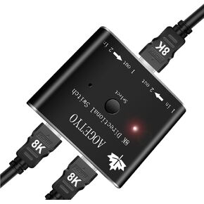 8K HDMI Splitter,2 in 1 Out/ 1 in 2 Out HDMI Switch,Gold-Plated 4K@120Hz,8K@60Hz, 48Gbps Aluminum Ultra HD HDMI 2.1 Switch,Bi-Directional Switcher Support PS3/4/5, Xbox Blu-Ray Player Fire Stick Roku