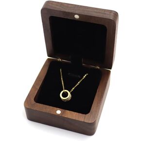 DSHOM Walnut Wooden Long Rectangular Necklace Gift Box Storage Case Jewelry Display Box for Anniversary Propose Christmas