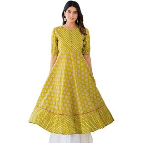 Yash Gallery Women's Mustard Floral Printed Anarkali Kurta for Women