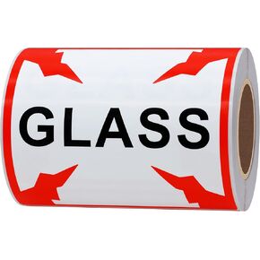 Hybsk Fragile Glass Shipping Warning Labels 4 x 4" Inventory Warehouse Stickers - 100 on a Roll