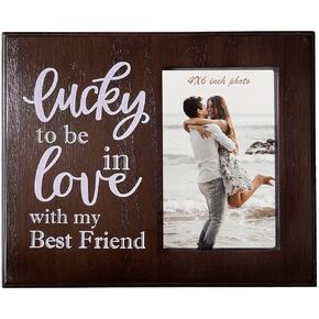 Ylu Yni Anniversary Wedding Engagement Gifts for Women, Wooden Picture Frame for 4x6 Inch Photo, Brown Home Decor, for Couples, Boyfriend, Girlfriend, Unique Birthday Gifts for Her/Him