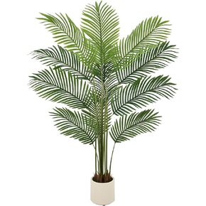 Artificial ​Palm Tree Artificial Trees Plants 7FT with 18 Artificial Leaves and Natural Trunks Fake Palm Tree with White Pot for Home Office Indoor Outdoor Modern Decor Housewarming Gift (2 Pack)