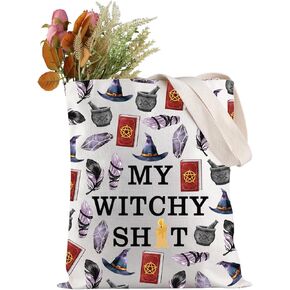 حقيبة حمل من JXGZSO Witchy Gift My Witchy Shit Tote Bag هدية الهالوين من القماش الكتاني