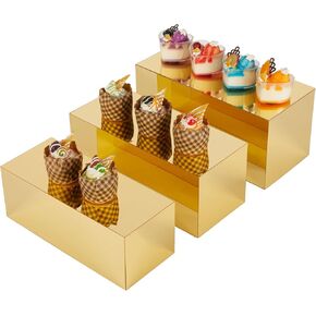 Acrylic Food Display Risers, Gold Risers Boxes 3Pcs Rectangular Display Stand Shelf Buffet Risers for Catering Dessert Buffet Table, Parties, Weddings, Collectibles Shoes Display(3pc)