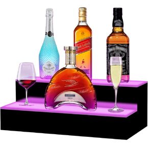 VONCI LED Lighted Liquor Bottle Display Shelf,16-Inch 2-Step Illuminated Bottle Display Shelf Bar Shelves for Liquor Bottles with Remote and App Control for Home Commercial Bar Party Accessories