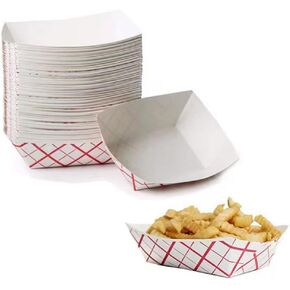 Paper Food Trays, Qtopun Baseball Party Supplies Set Disposable Food Paper Boats Take Out Food Serving Tray for Nachos Hot Dog Popcorn Party Concession Food and Condiments - 50pcs